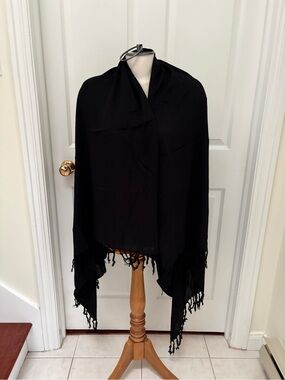 Black Lightweight Fringe Shawl Scarf/Sarong